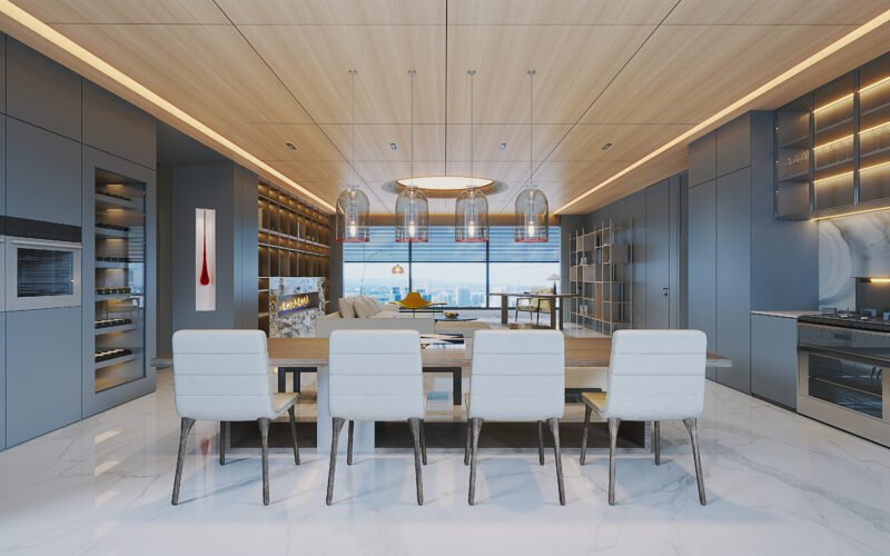 Projeto Residencial: Sala de Estar e Jantar Contemporânea com Revestimento WPC Multifacetado