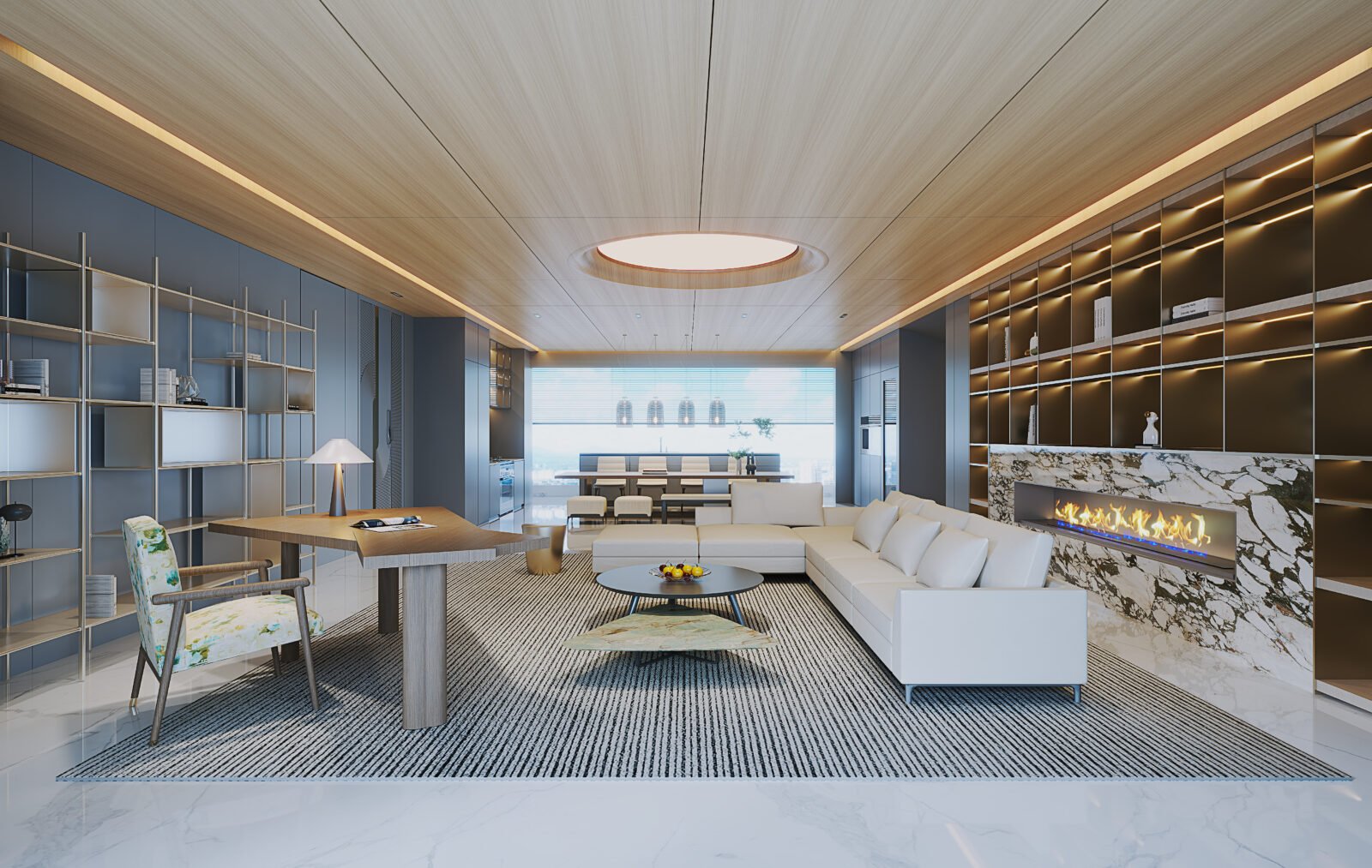 Projeto Residencial: Sala de Estar e Jantar Contemporânea com Revestimento WPC Multifacetado